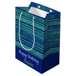 Bolsa De Regalo Mediana Patrón de franjas afligidas de color verde azul bo