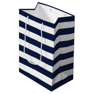 Bolsa De Regalo Mediana Patrón de franjas azules de la marina blanca {eli