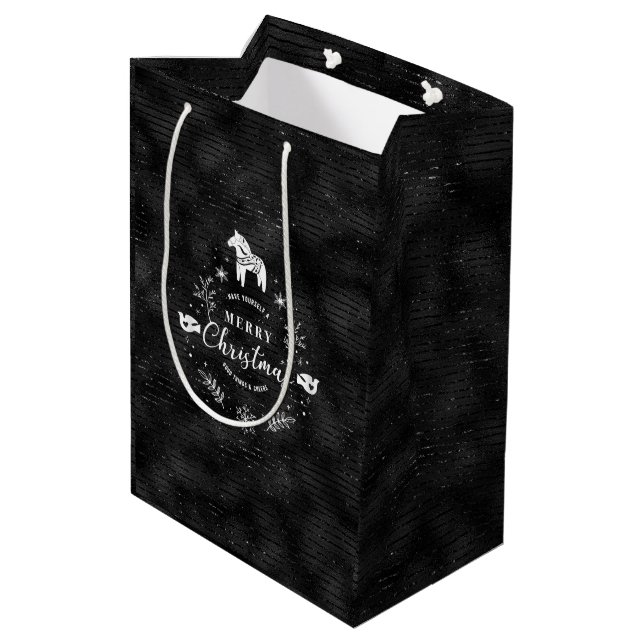 Bolsa De Regalo Mediana Patrón de franjas de purpurina y negro para los na (Angulo reverso)