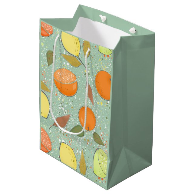 Bolsa De Regalo Mediana Patrón de frutas con limones, naranjas (Angulo Anverso)