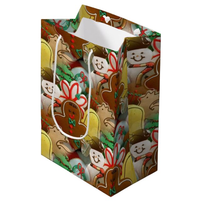 Bolsa De Regalo Mediana Patrón de Galletas de Navidad Festivas (Angulo Anverso)