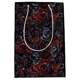 Bolsa De Regalo Mediana Patrón de gato negro gótico y flores oscuras
