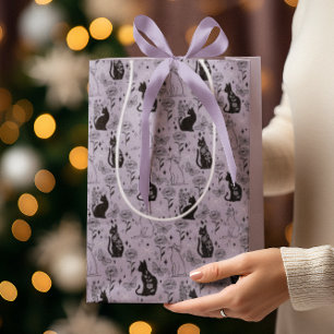 Bolsa De Regalo Mediana Patrón de gato negro místico y mariposa   Brujería