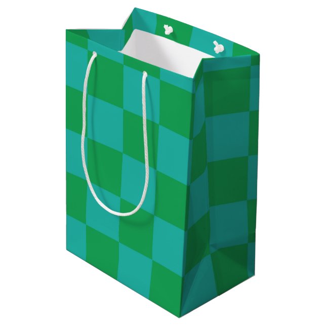 Bolsa De Regalo Mediana Patrón de Gingham de Green Blue Checkered (Angulo reverso)