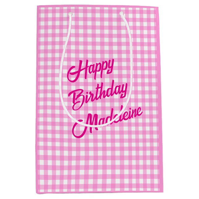 Bolsa De Regalo Mediana Patrón de Gingham rosa y Blanco (Anverso)