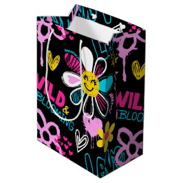 Bolsa De Regalo Mediana Patrón de Grafiti de Flor Sonriente de Moda