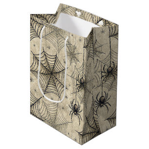 Bolsa De Regalo Mediana Patrón de Halloween de arañas vintage y webs