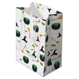 Bolsa De Regalo Mediana Patrón de Halloween de Broom Caldron