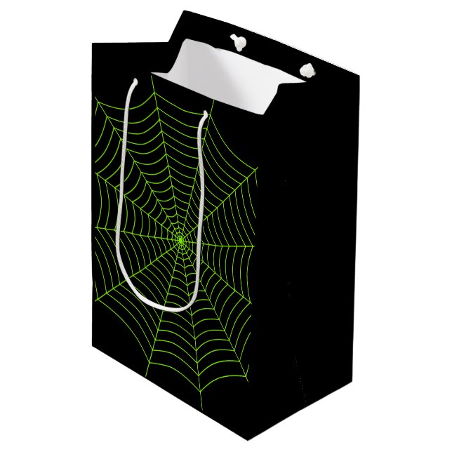 Bolsa De Regalo Mediana Patrón de Halloween en la telaraña verde neonesa n (Angulo Anverso)