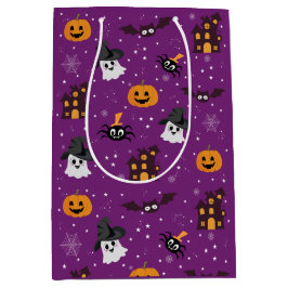 Bolsa De Regalo Mediana Patrón de Halloween morado