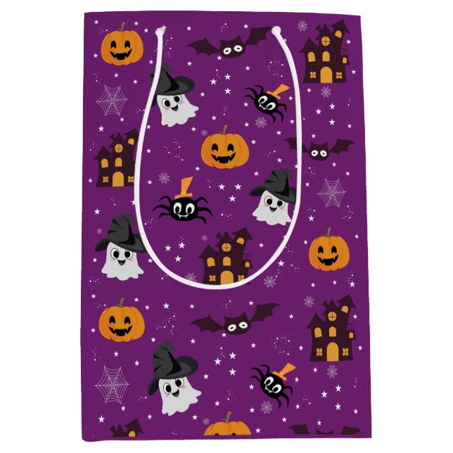 Bolsa De Regalo Mediana Patrón de Halloween morado (Anverso)