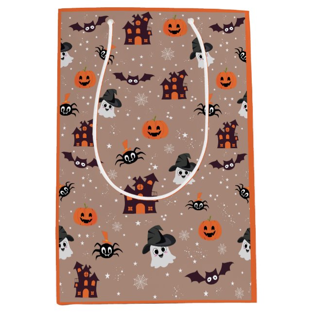 Bolsa De Regalo Mediana Patrón de Halloween taupe (Anverso)