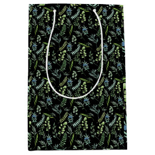 Bolsa De Regalo Mediana Patrón de hojas 11.bw BG negro
