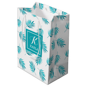 Bolsa De Regalo Mediana Patrón de hojas azul-verde