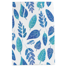 Bolsa De Regalo Mediana Patrón de hojas de color azul