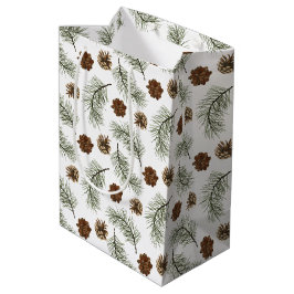 Bolsa De Regalo Mediana Patrón de hojas de pino de pinecona rústica
