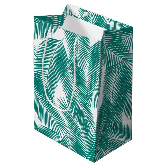 Bolsa De Regalo Mediana Patrón de hojas tropicales verdes (Angulo Anverso)