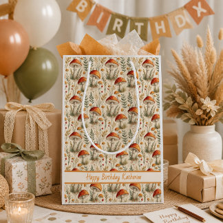 Bolsa De Regalo Mediana Patrón de Hongos del Bosque Boho