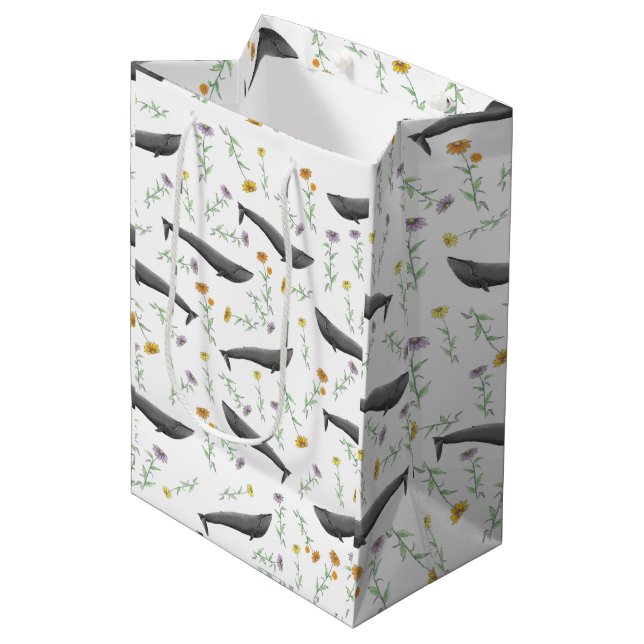 Bolsa De Regalo Mediana Patrón de Ilustracion de primavera de ballena azul (Angulo Anverso)