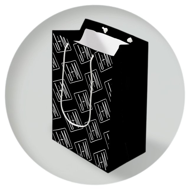 Bolsa De Regalo Mediana Patrón de Iniciales Bodas Modernas | Blanco y negr (Subido por el creador)