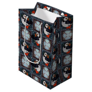 Bolsa De Regalo Mediana Patrón de invierno de Aves de Puffin Cutáneo