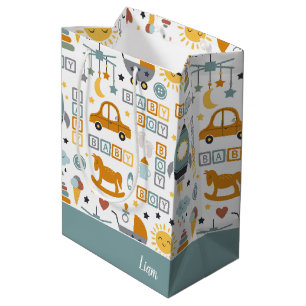 Bolsa De Regalo Mediana Patrón de juguete de niño pequeño y nombre Baby