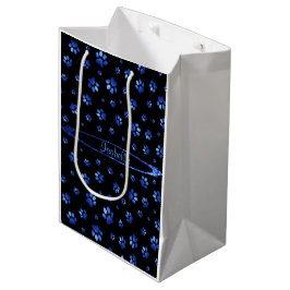 Bolsa De Regalo Mediana Patrón de la garra de perro purpurina azul Monogra