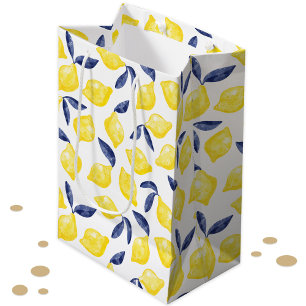 Bolsa De Regalo Mediana Patrón de limón cítrico acuarela