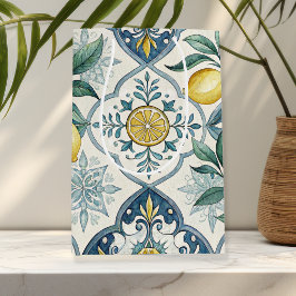 Bolsa De Regalo Mediana Patrón de limón de azulejo azul francés campestre
