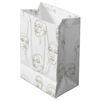 Bolsa De Regalo Mediana Patrón de línea de rostro femenino minimalista (3)