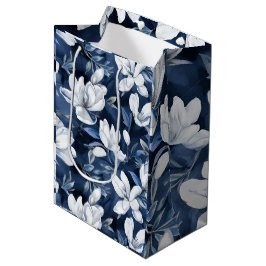 Bolsa De Regalo Mediana Patrón de Magnolia Blanca al fondo de la medianoch