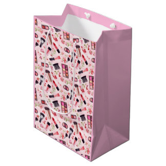 Bolsa De Regalo Mediana Patrón de Maquillaje Acuarela con Flores Rosas