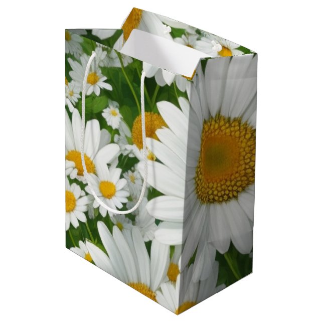 Bolsa De Regalo Mediana Patrón de margarita dulce vegetación floral blanca (Angulo reverso)