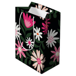 Bolsa De Regalo Mediana Patrón de margarita rosa y blanca