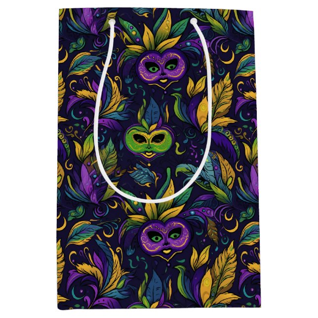 Bolsa De Regalo Mediana Patrón de máscaras de Mardi Gras (Anverso)