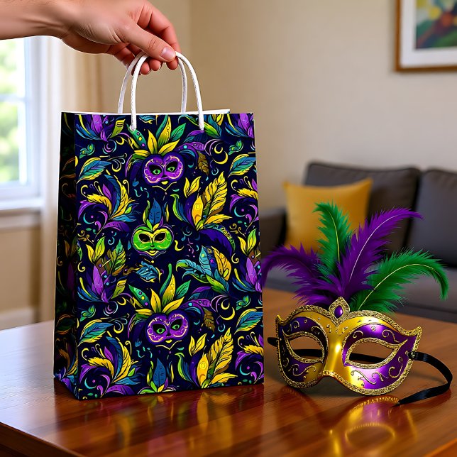 Bolsa De Regalo Mediana Patrón de máscaras de Mardi Gras (Masterpiece Mardi Gras Masks pattern Medium Gift Bag
)