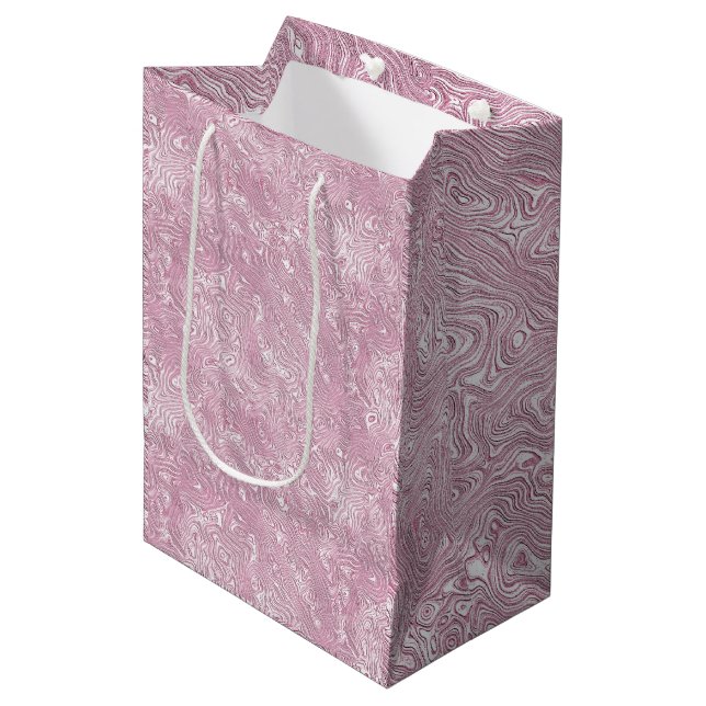 Bolsa De Regalo Mediana Patrón de moire de seda enmarañada en rosa turbio (Angulo Anverso)