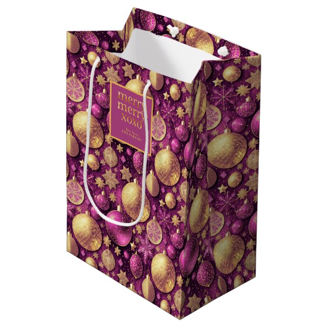 Bolsa De Regalo Mediana Patrón de moras de oro magenta#31 ID1009 (Angulo Anverso)