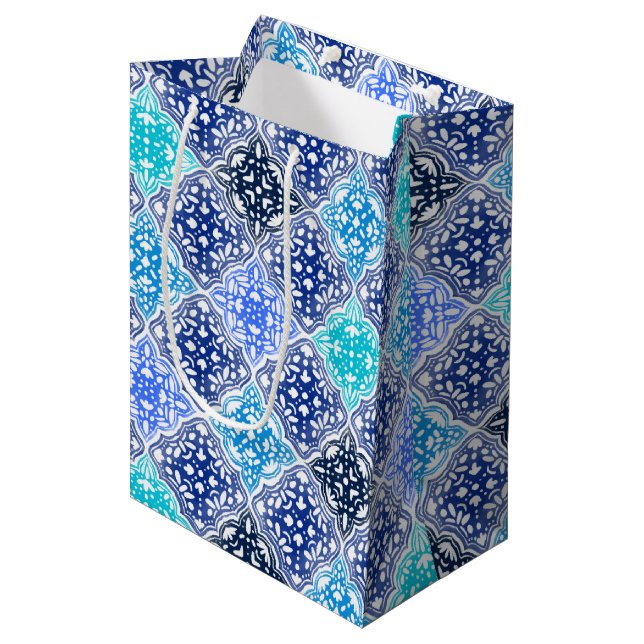 Bolsa De Regalo Mediana Patrón de mosaico marroquí pintado de azul (Angulo Anverso)