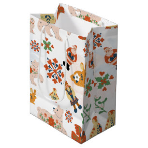 Bolsa De Regalo Mediana Patrón de Navidad de Flores Lindas con Santa