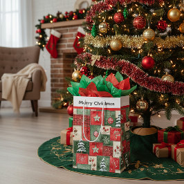 Bolsa De Regalo Mediana Patrón de Navidad de patchwork campestre