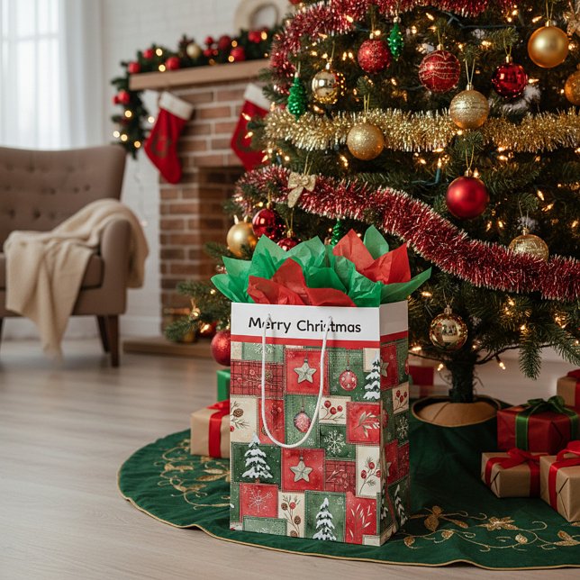 Bolsa De Regalo Mediana Patrón de Navidad de patchwork campestre (Subido por el creador)