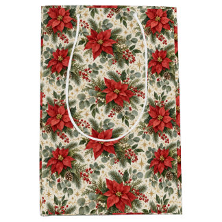 Bolsa De Regalo Mediana Patrón de Navidad de Poinsettia Elegante