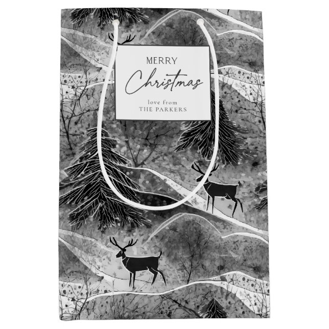 Bolsa De Regalo Mediana Patrón de Navidades blancos negros#13 ID1009 Envol (Anverso)