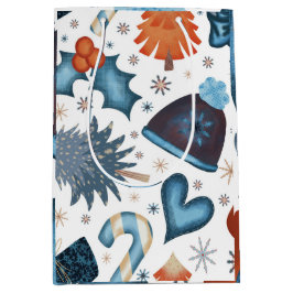 Bolsa De Regalo Mediana Patrón de Navidades de invierno de acuarela festiv