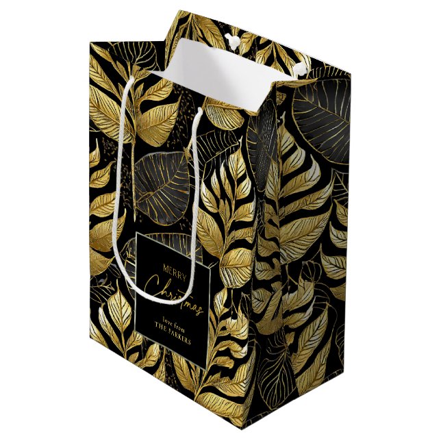 Bolsa De Regalo Mediana Patrón de Navidades de oro negro #29 ID1009 (Angulo Anverso)