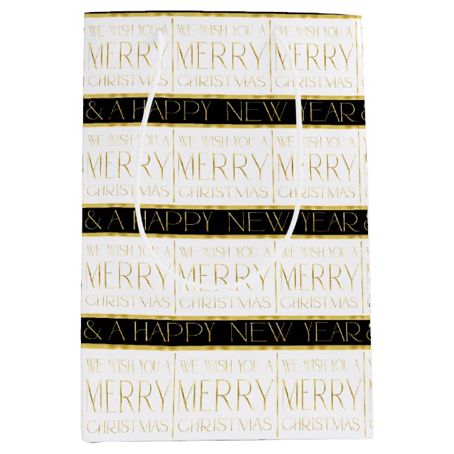 Bolsa De Regalo Mediana Patrón de Navidades de oro negro#35 ID1009 (Anverso)