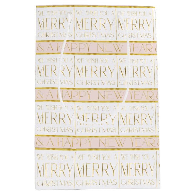 Bolsa De Regalo Mediana Patrón de Navidades de oro rosa#35 ID1009 (Anverso)