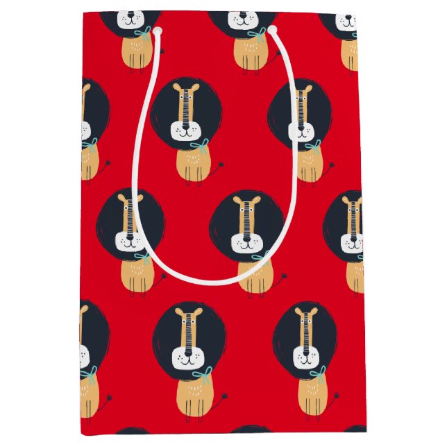 Bolsa De Regalo Mediana Patrón de niños con leones escandinavos (Anverso)