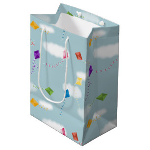 Bolsa De Regalo Mediana Patrón de niños de cometas voladoras multicolores
